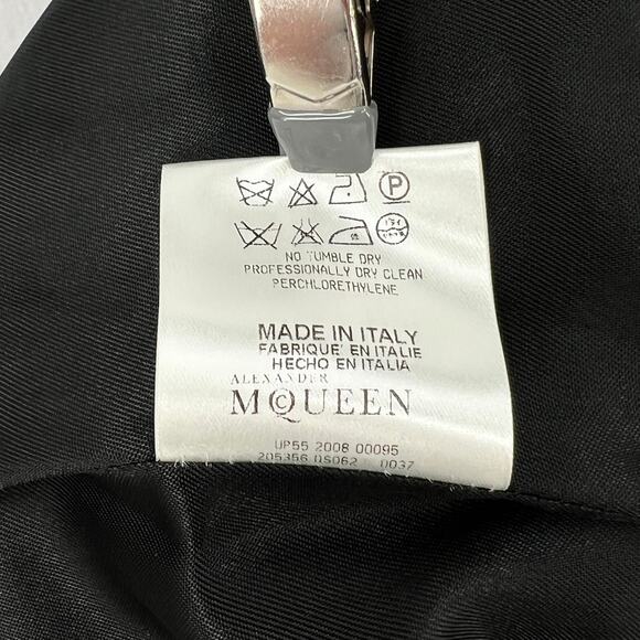 ALEXANDER MCQUEEN Wool Sheath Dress Womens 38 Black Pockets Elbow Sleeve Pencil - Picture 12 of 16